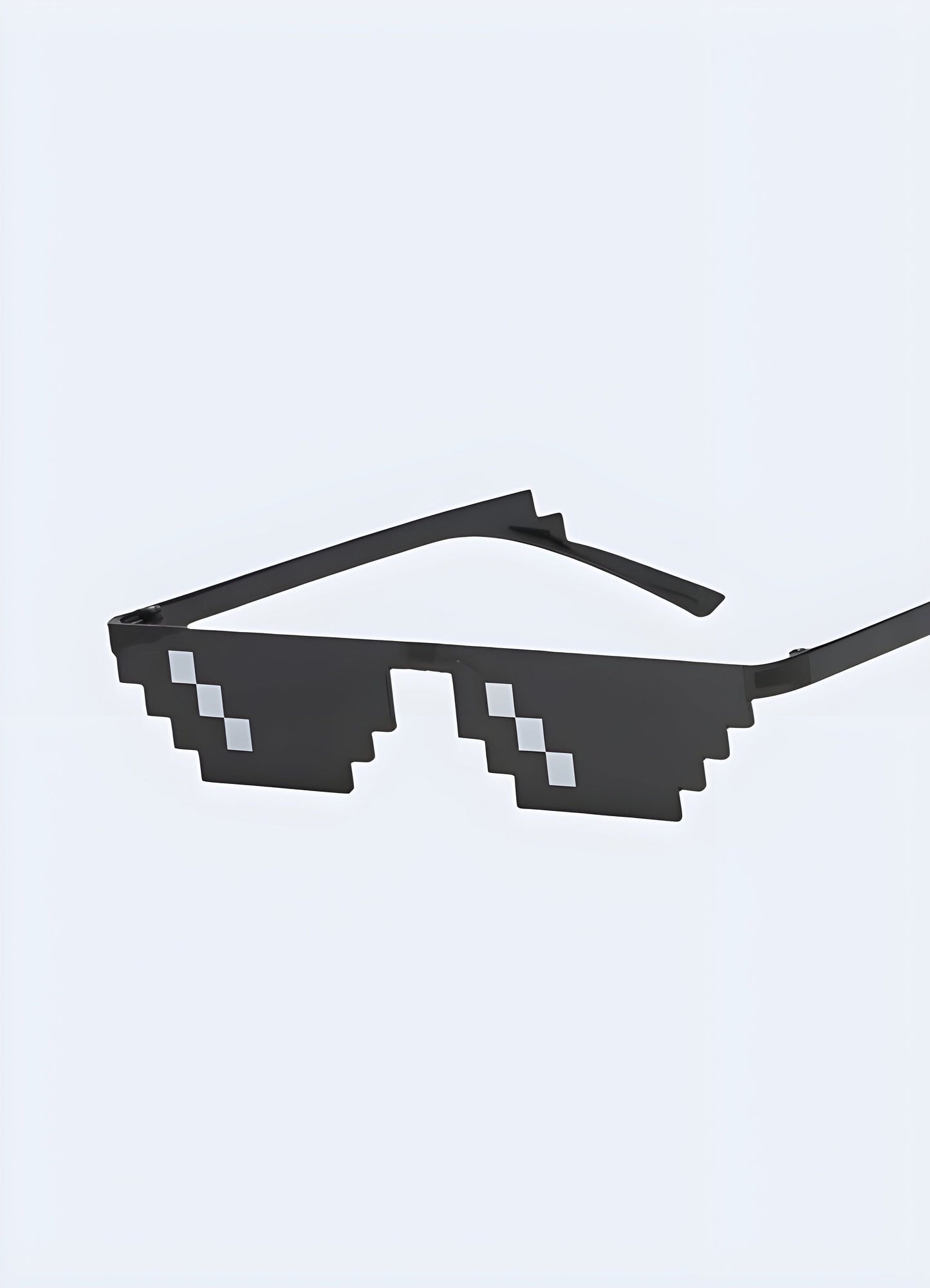 A front-side view of the 'thug life' sunglasses with a single line design, showcasing their bold and iconic look Canada.