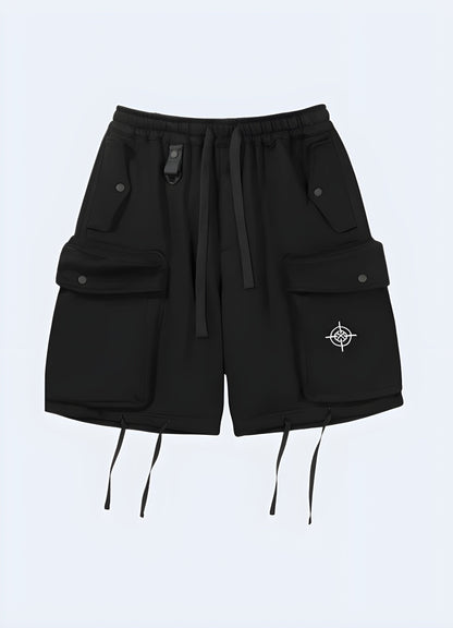 Versatile multi-pocket tie up techwear cargo shorts, perfect for outdoor adventures and everyday wear in the Canada.