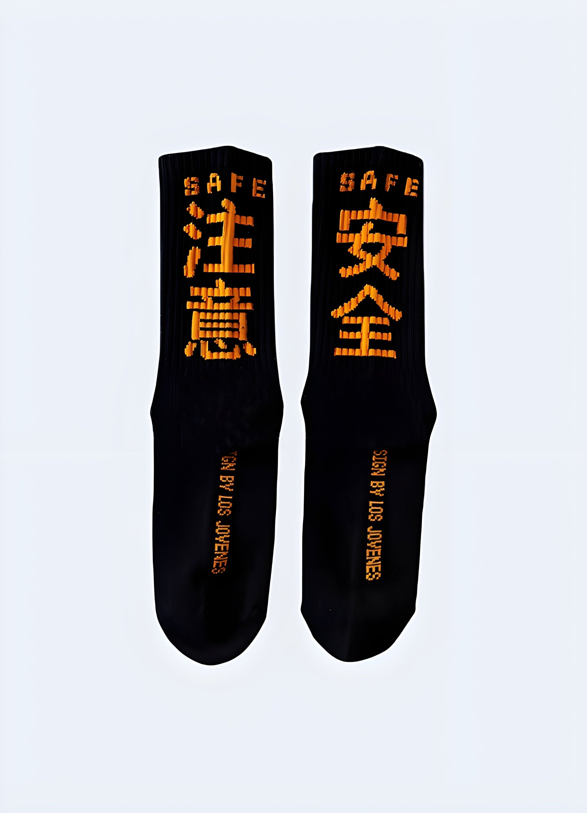 Black Tokyo street socks presented from the back and side view, showcasing the edgy and stylish design inspired by Tokyo's fashion scene, ideal for Canada streetwear enthusiasts.