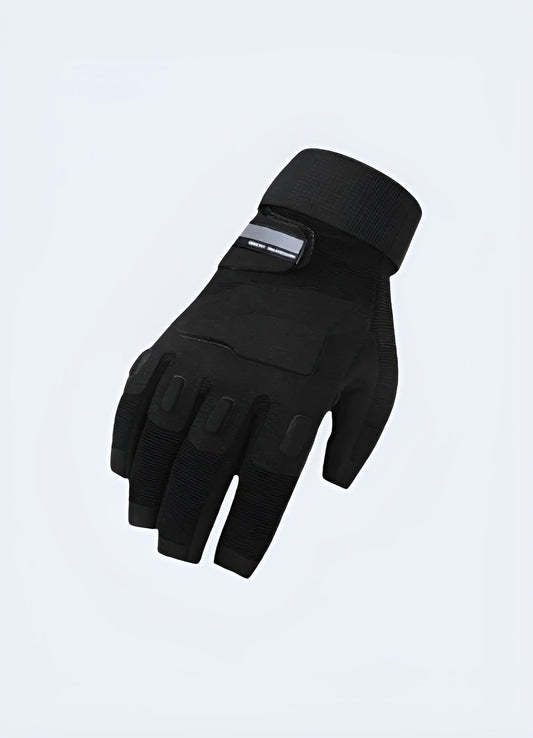 The gloves feature a trendy design with exposed knuckles and reinforced stitching.The gloves are detailed with metal accents and have an adjustable strap at the wrist Canada.