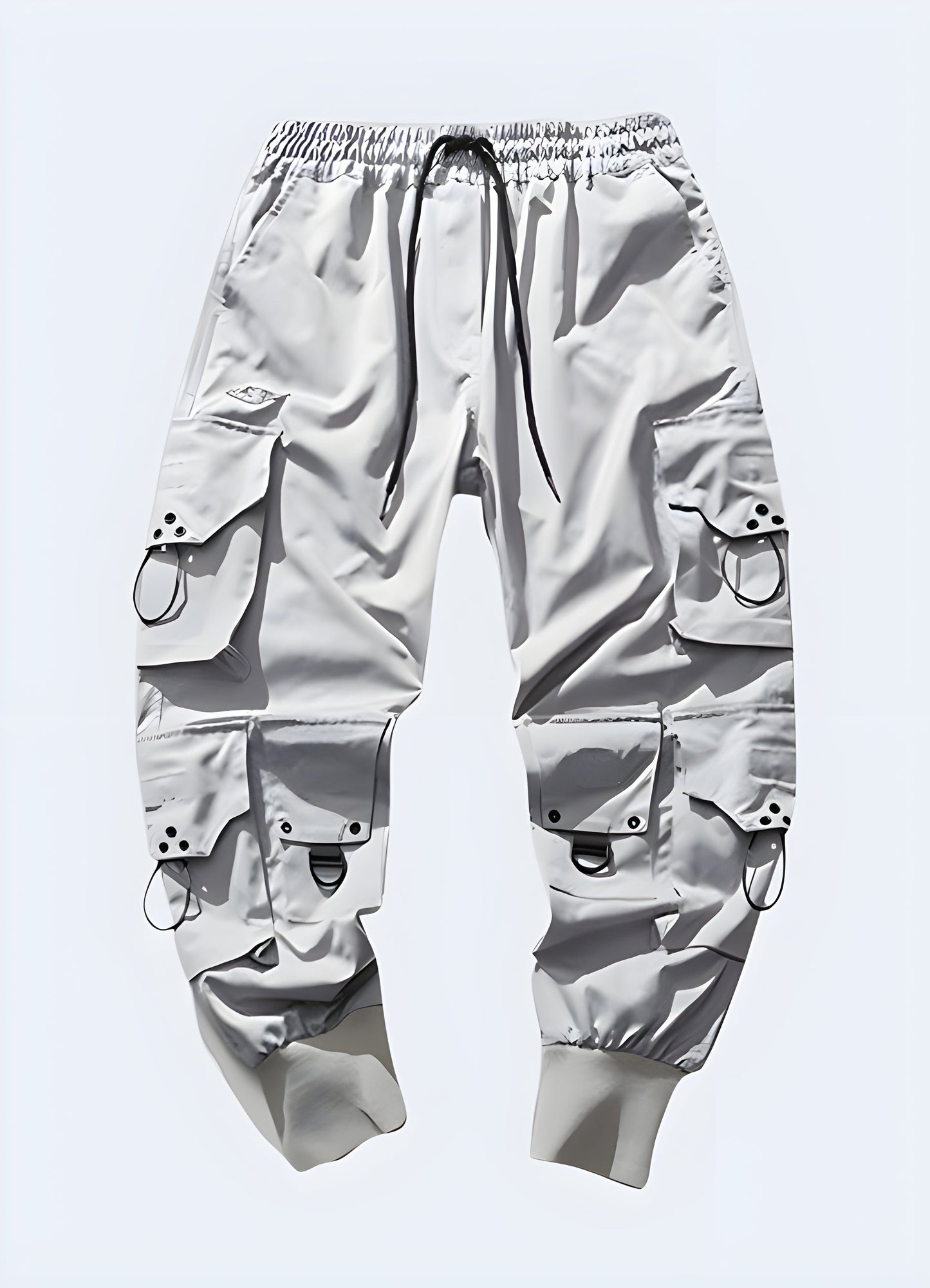 Front view of grey urban jogger pants featuring a slim fit, soft fabric, and minimalist design, perfect for fashion-conscious individuals seeking versatile and comfortable options in Canada.