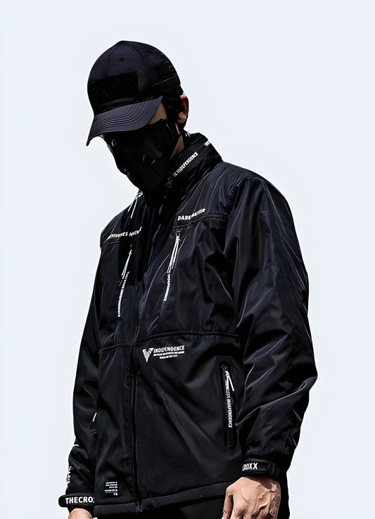 Stylish urban techwear jacket, designed for versatile performance and fashion in Canadian cities.