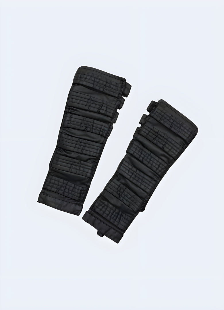 Wasteland sleeve gloves viewed from the front, highlighting their rugged, post-apocalyptic design suitable for harsh environments.