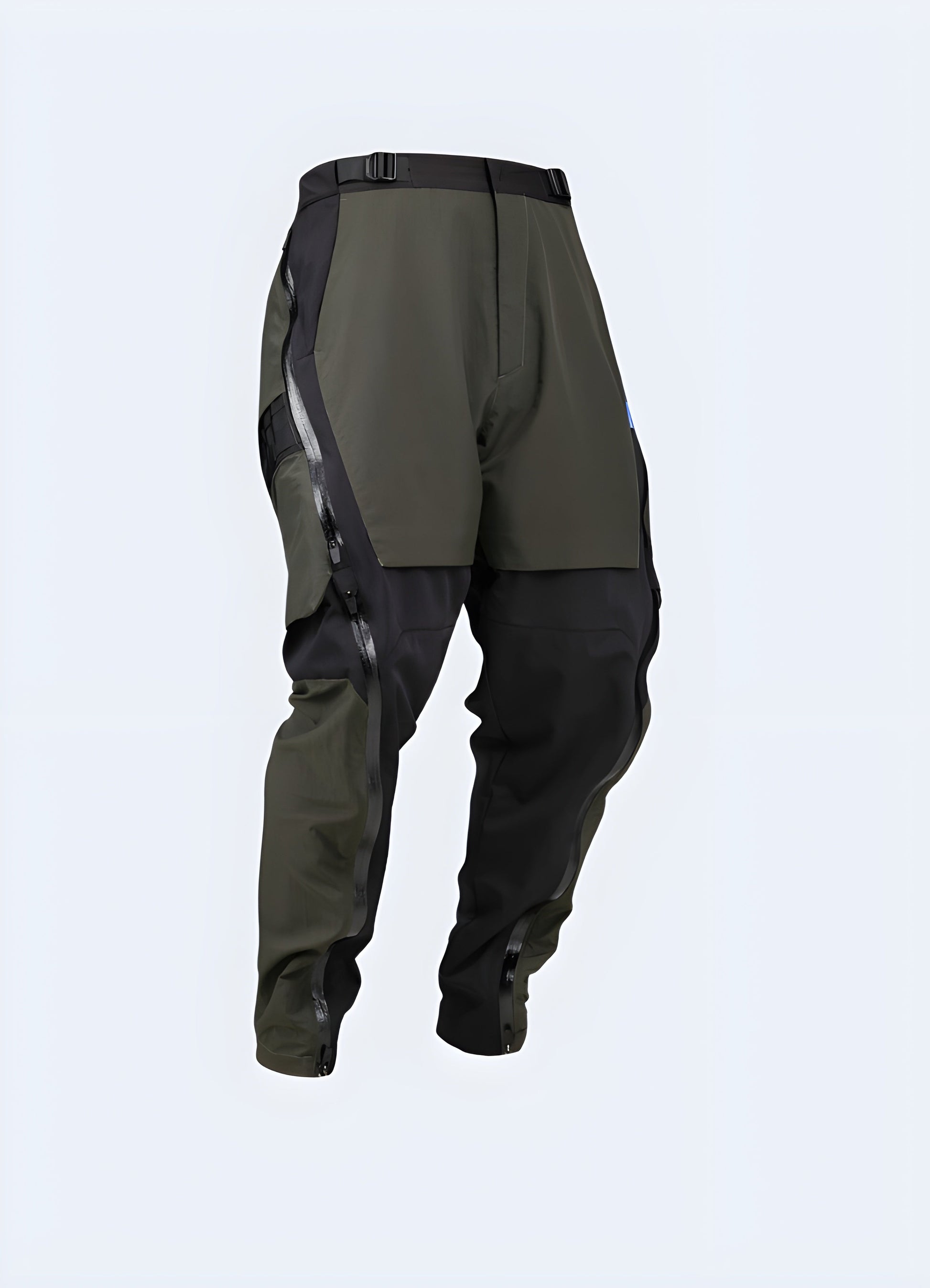 Front-side view of high-performance waterproof cargo pants in Canada, showcasing their practical design and multiple utility pockets, ideal for tackling any outdoor challenge while maintaining comfort and style.