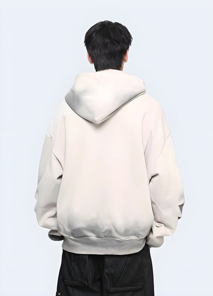 Man wearing grey tech fleece hoodie back view