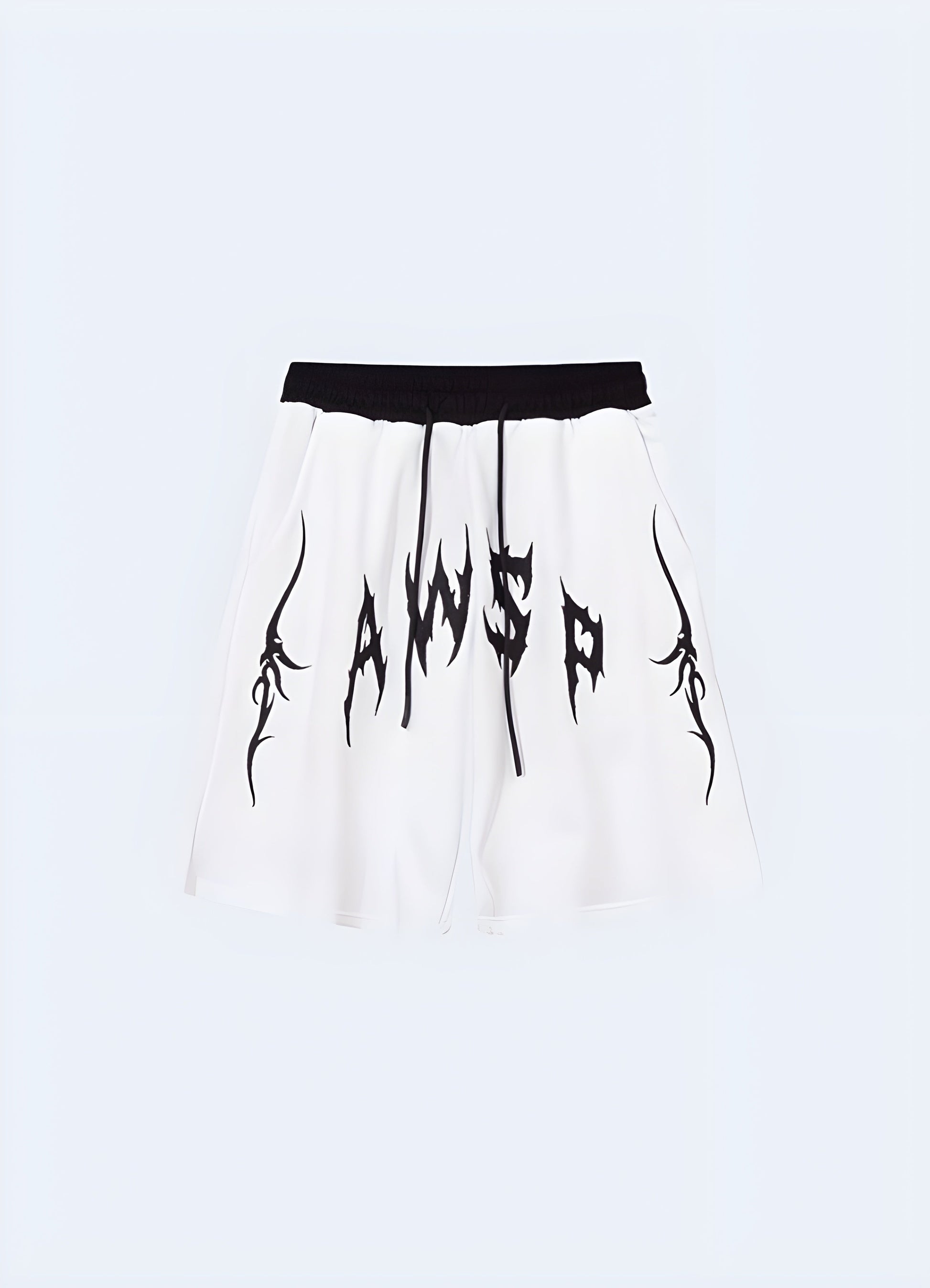 Front view of white goth shorts, showcasing a striking contrast and unconventional look, suitable for making a bold statement in the Canada.