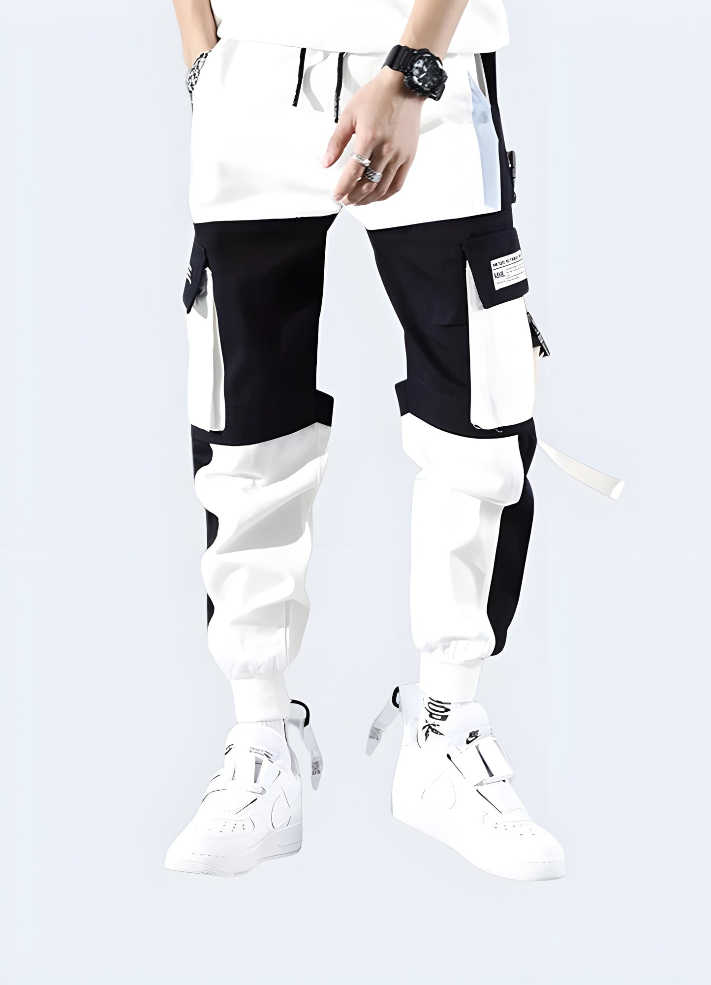 Sleek and functional white techwear pants, perfect for creating futuristic and stylish outfits suitable for Canada's urban landscape and tech-savvy individuals.