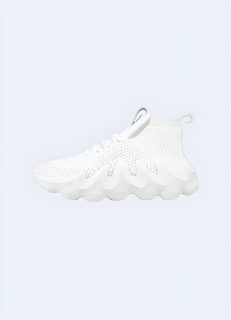 Futuristic white techwear shoes with innovative design and materials, perfect for urban exploration and style in the Canada.
