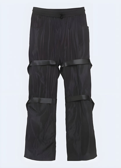 Rear view of a model sporting trendy wide-leg cargo pants, showcasing the relaxed fit and practical pockets.