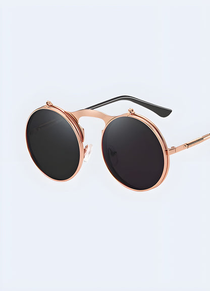 A front-side view of wild west sunglasses with black lenses, illustrating their chic and understated look Canada.