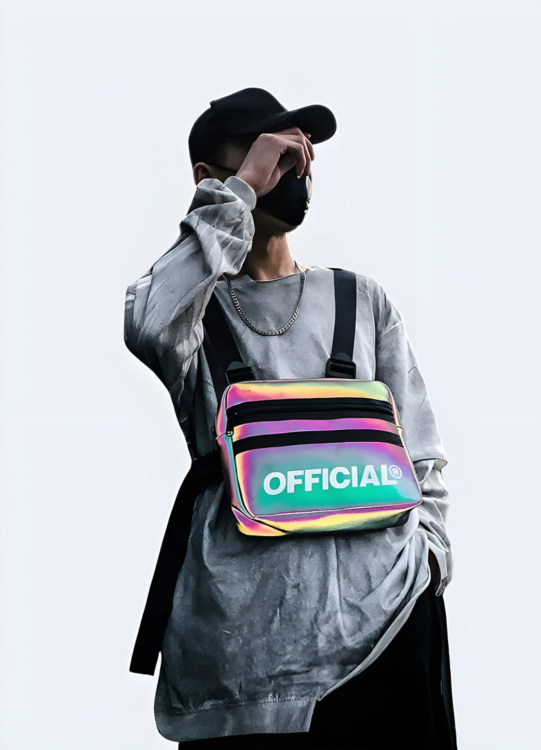 The side view highlights the bag's profile, showing how it sits across her chest and emphasizing its stylish and practical features Canada.