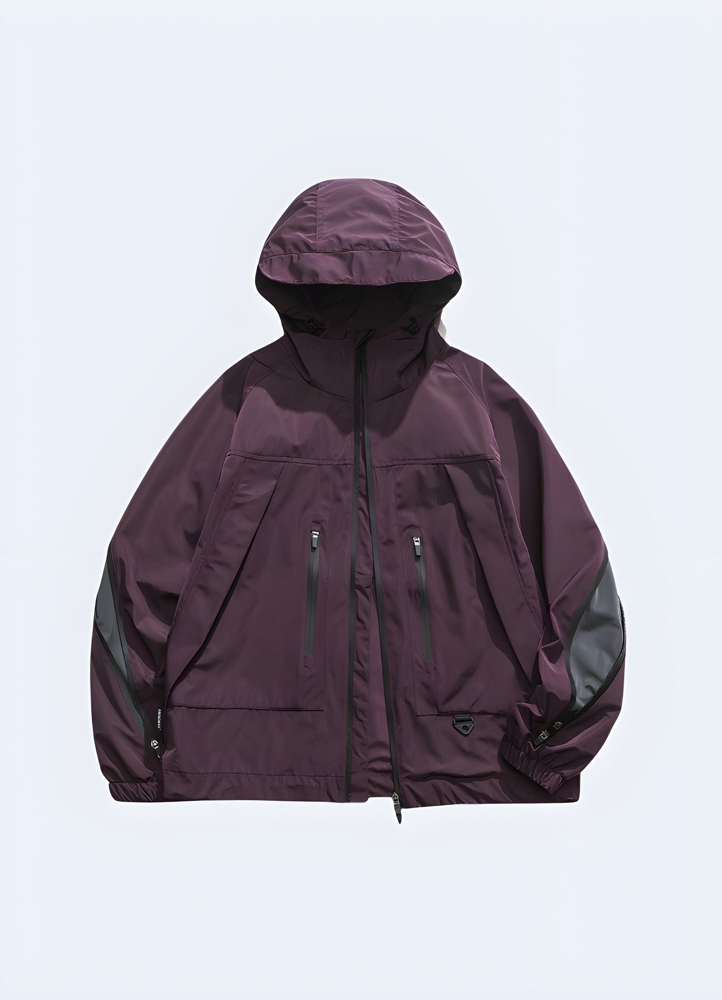 Front side view of a woman wearing a purple tactical windbreaker, combining style and practicality for Canada women who love the outdoors.