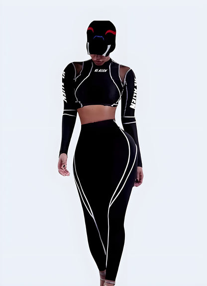 Front view of a stylish and functional tight techwear crop top, designed for a modern and urban look, available in Canada.