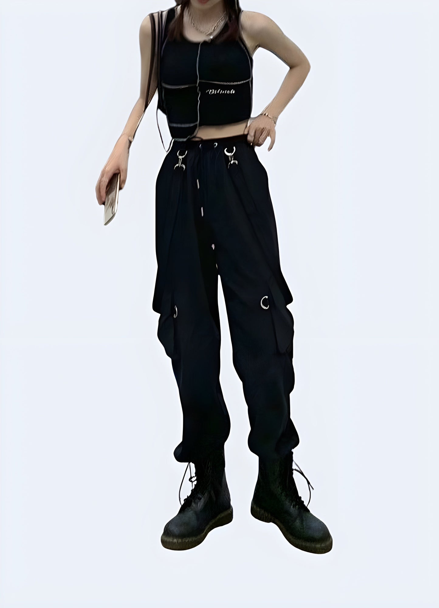 Stylish and functional women's cargo pants with straps, perfect for outdoor activities and casual wear in the Canada.