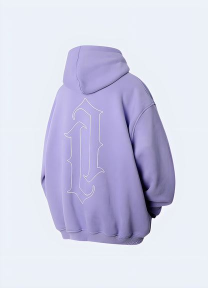 Women's Harajuku techwear hoodie, plus size, in lavender, back view, showcasing unique urban style in Canada.