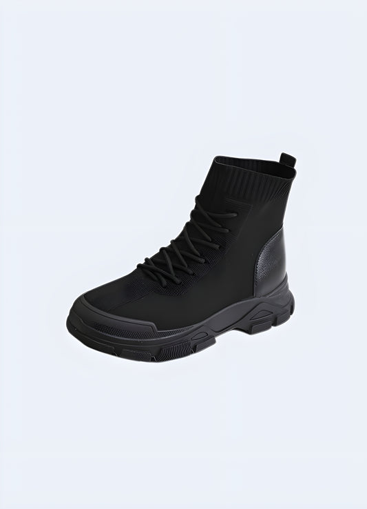 Women's high-top ninja shoes, featuring a sleek and stealthy design inspired by traditional ninja footwear, perfect for making a bold statement in Canada streetwear fashion.