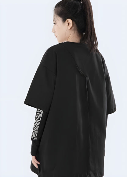 Back view of a woman sporting a loose tactical t-shirt, showcasing its high-quality materials and attention to comfort for reliable wear in the Canada.