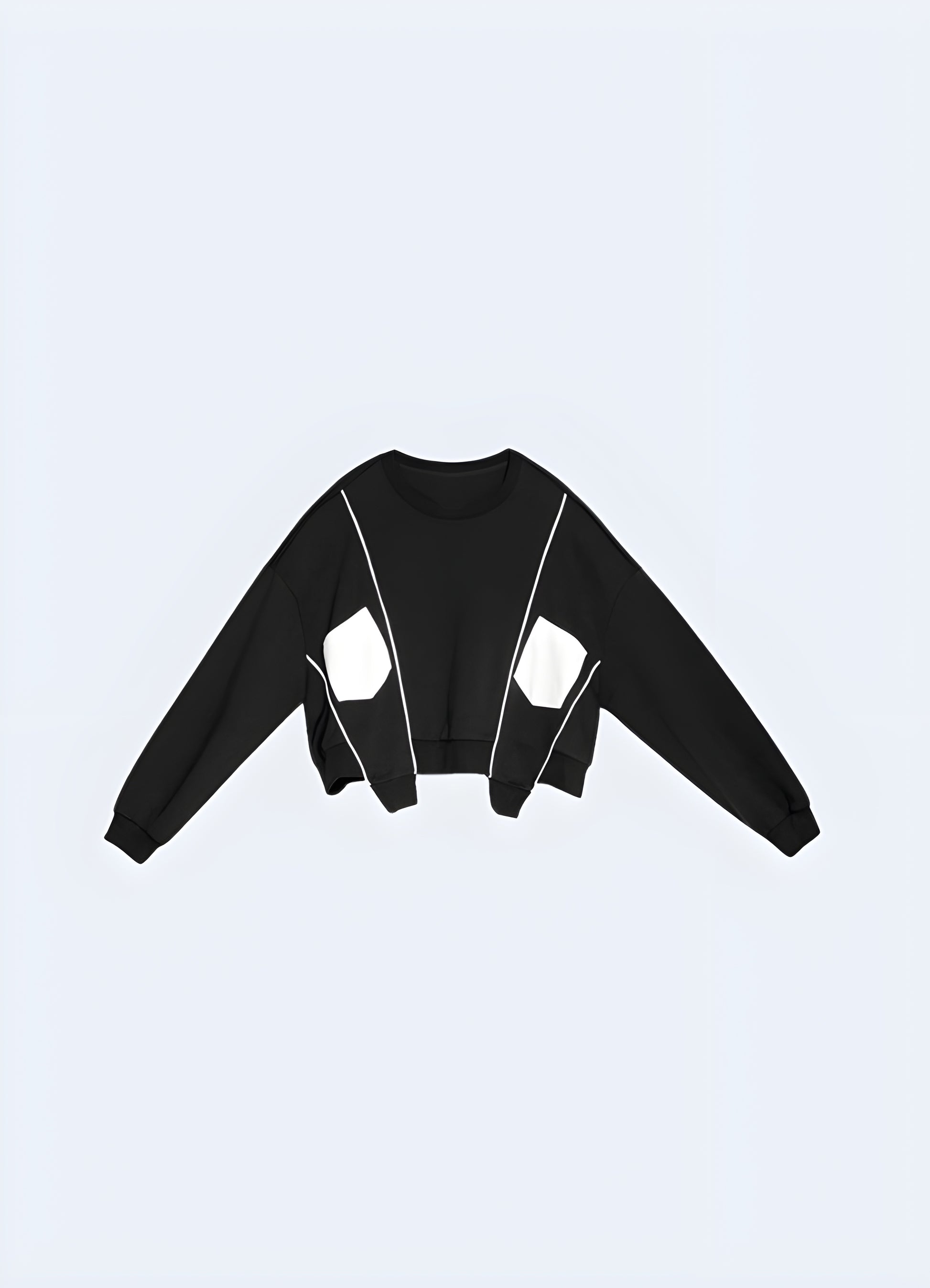  Front view of a stylish black techwear sweatshirt, perfect for modern urbanites in Canada.