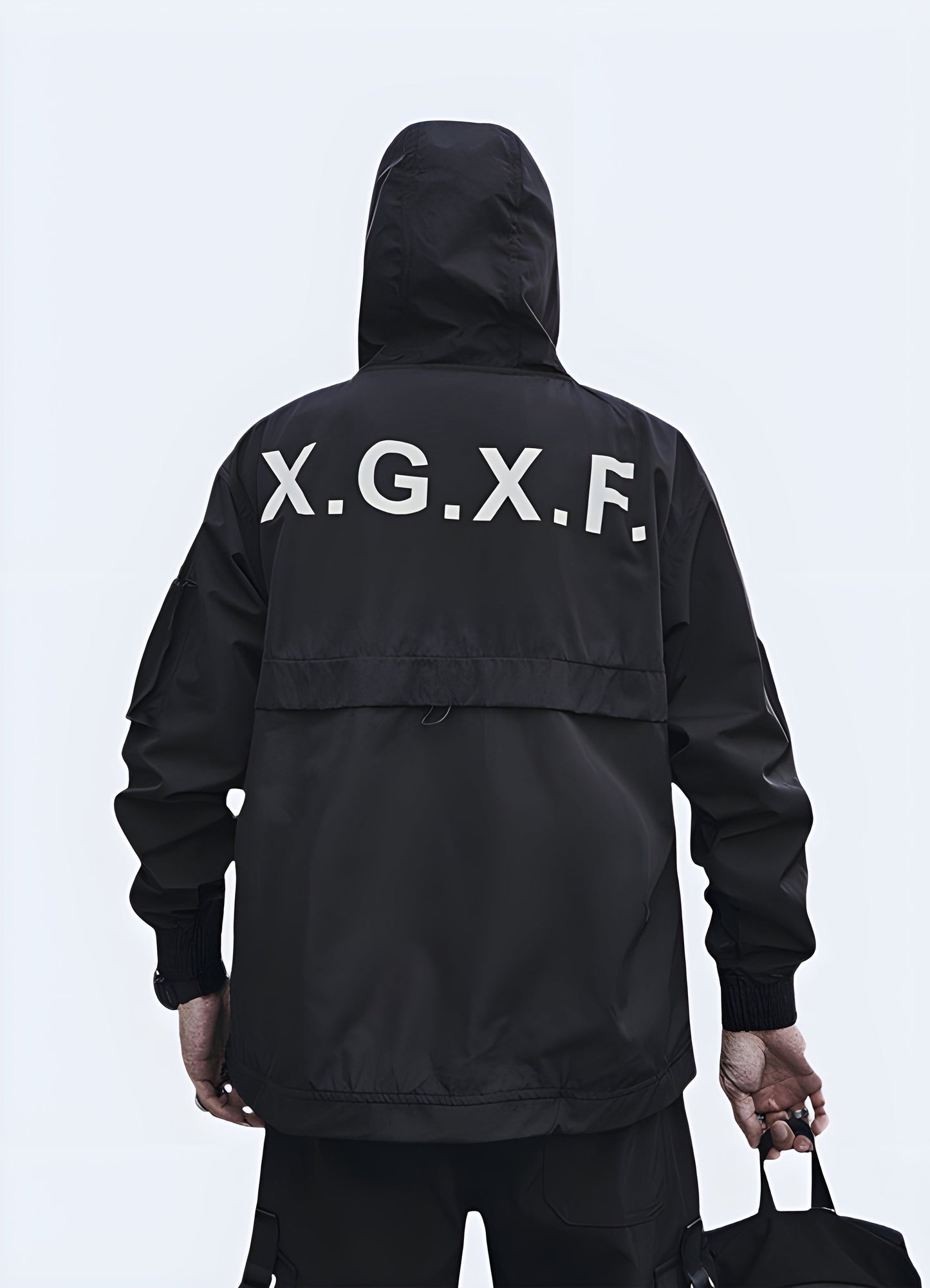 Back view of the XGXF techwear jacket, showcasing its sleek design and modern aesthetic, perfect for the Canada streetwear scene.