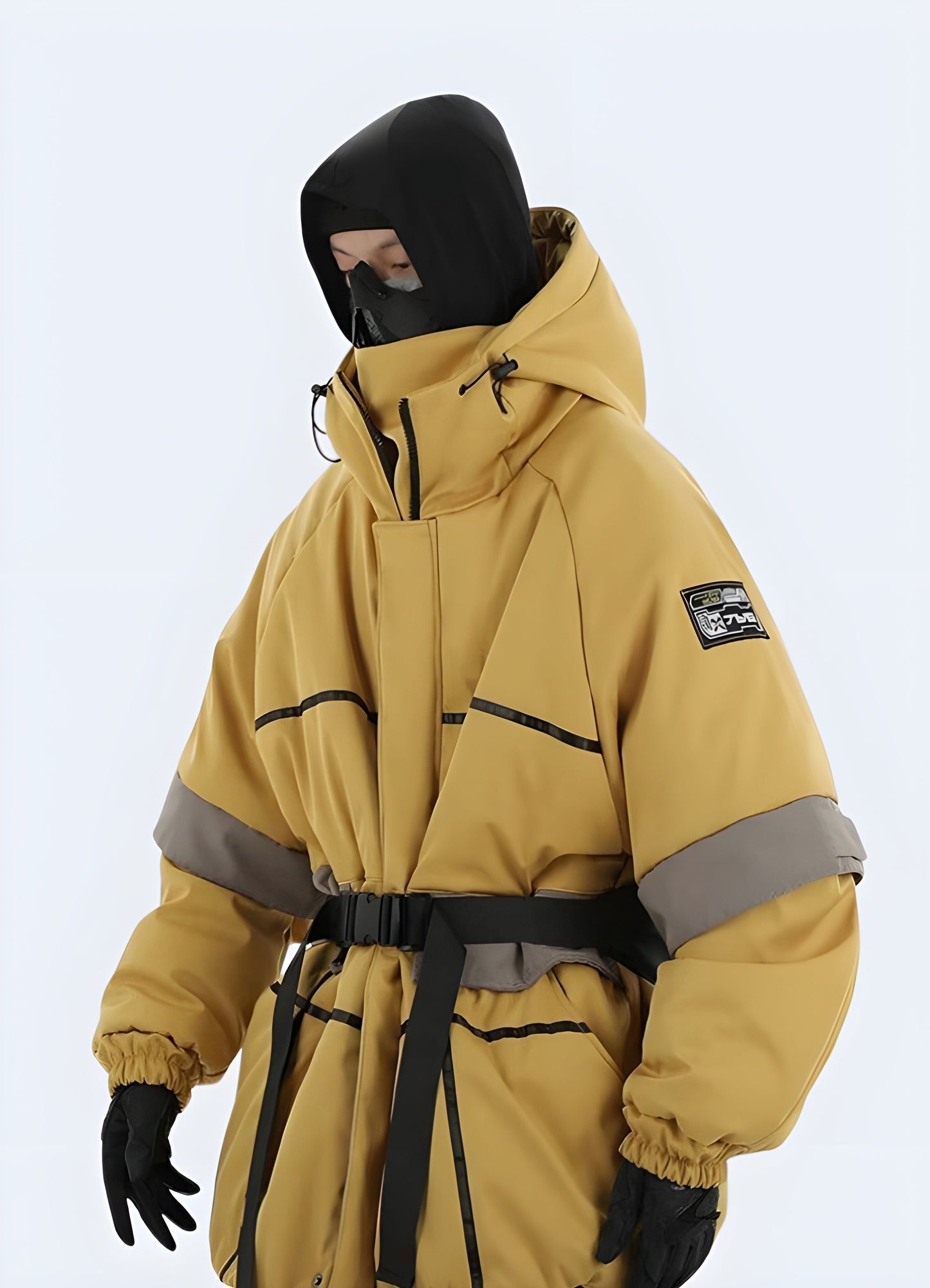 Striking yellow techwear jacket with advanced materials and functional design elements, engineered for urban exploration and everyday wear in Canada's dynamic environments.